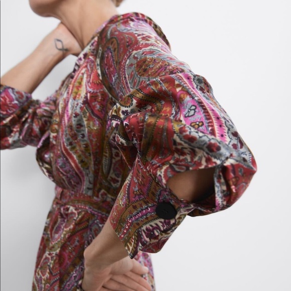 ZARA BNWT Paisley Printed Satin Dress with Belt - Picture 4 of 7
